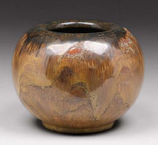 Fulper Pottery Butterscotch Flambe Spherical Vase c1910