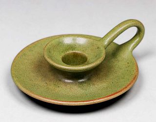Marblehead Pottery Matte Olive Green Candlestick c1910