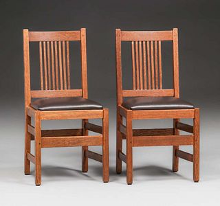 Pair Gustav Stickley Spindled Chairs c1910