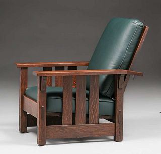 Large Stickley Brothers Slatted Morris Chair c1910