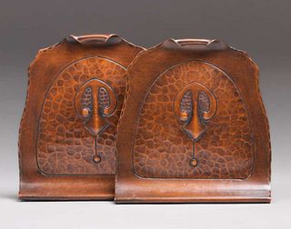 Early Craftsman Studios Hammered Copper Bookends c1920s