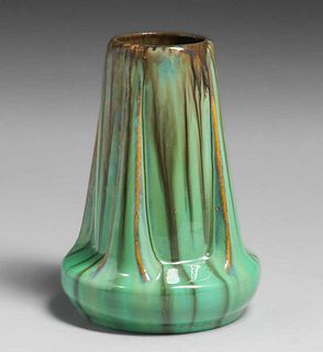 Fulper Pottery Green Flambe Buttress Vase c1910s