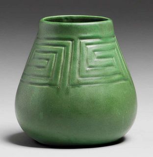 Owens Pottery #33 Matte Green Vase c1910