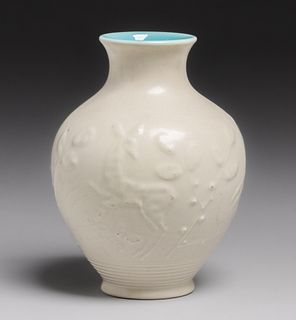 Rookwood #6053 Matte White Deco Deer Vase 1933