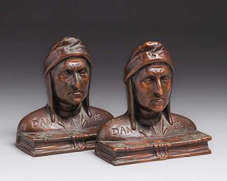 Galvano Bronze Co - New York Copper-Clad Dante Bookends c1920s