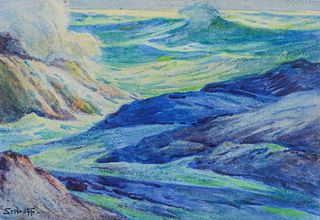 Alfred Schroff California/Oregon Coastal Watercolor c1920s