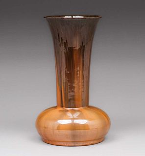 Fulper Pottery Orange & Mirror Black Flared Trumpet Vase c1910