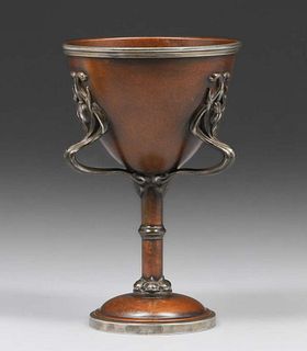 Manning Bowman Co Copper & Silver Three-Handled Goblet c1900