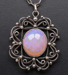 Large Opal Arts & Crafts Sterling Silver Necklace c1905