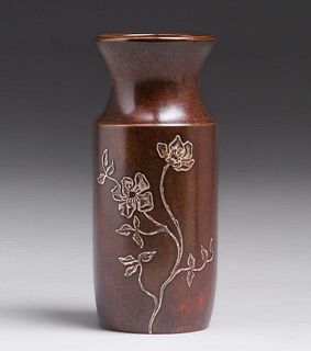 Heintz Sterling on Bronze #3832 Overlay Vase c1915