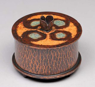 Arts & Crafts Hammered Copper & Enamel Covered Box c1905