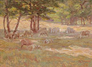 Charles Franklin Chamberlain Impressionist Grazing Cows c1920s