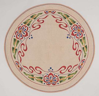 Arts & Crafts Round Embroidered Linen c1910s