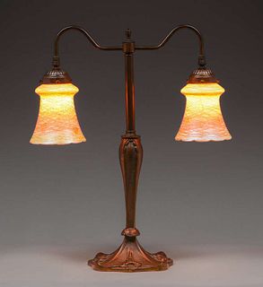 Quezal Art Nouveau Double Student Lamp c1910s