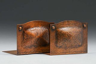 Rare Early Roycroft Hammered Copper Bookends c1910