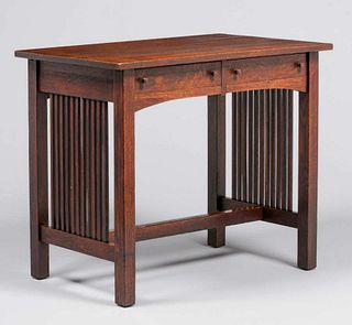 Early L&JG Stickley Onondaga Two-Drawer Spindled Table c1902-1904
