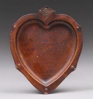 Old Mission Kopper Kraft Heart-Shaped Hammered Copper Tray c1922-1925