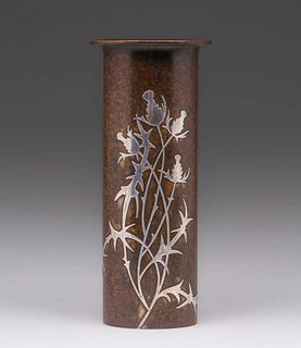 Heintz #3616B Sterling on Bronze Floral Overlay vase c1915