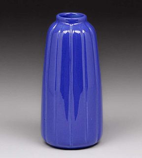 California Porcelain Ribbed Blue Vase c1927