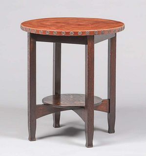 Stickley Brothers 26"d Leather-Top Lamp Table c1905
