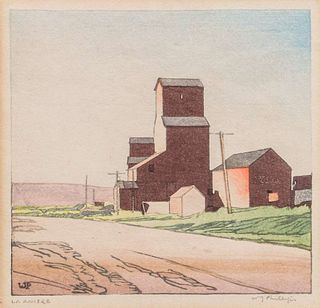 Walter J. Phillips Color Woodblock â€œLa Riviereâ€ Manitoba 1938