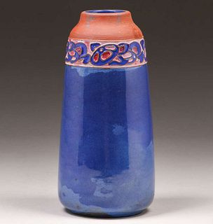 California Faience Four-Color Cuenca Decorated Vase c1920s