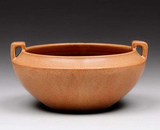 Denver White Pottery Two-Handled Matte Brown Bowl c1910s
