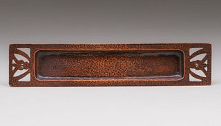 Arts & Crafts Hammered Copper Cutout Pen Tray c1910