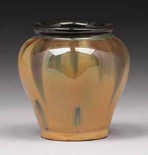 Fulper - Rafco Small Orange & Mirror Black Flambe Vase c1910s