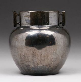 Fulper Pottery Chinese Two-Handled Mirror Black Vase c1910s