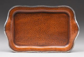 Gorham Hammered Copper & Silver Tray c1910