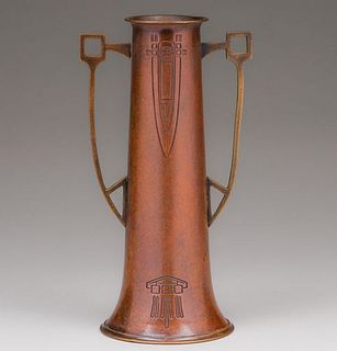 WMF German Two-Handled Copper & Brass Vase c1905