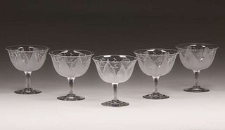 Set of 5 Gustav Stickley Lily Pattern Crystal Glasses c1915