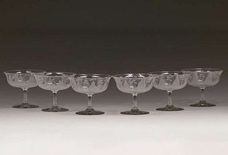 Set of 6 Gustav Stickley Lily Pattern Crystal Glasses c1915