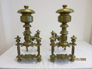 PR. Mid 19th Century Antique English Brass Andirons 
