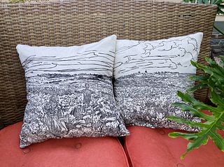 ANNA PAUSCH '15, Set of Two Handmade Woodblock Printed Throw Pillows Commission