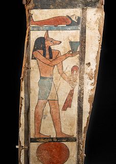 Large Egyptian Cedar Sarcophagus Panel w/ Anubis & Nut