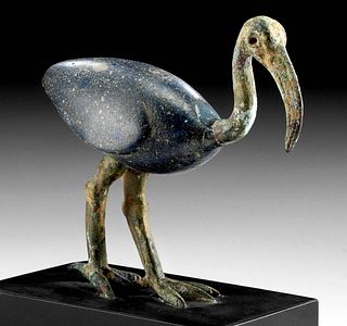 Rare Egyptian Striding Ibis Bronze / Cobalt Blue Glass