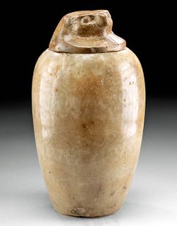 Egyptian Alabaster Canopic Jar w/ Qebehsenuef Lid