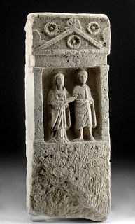 Translated Roman Limestone Funerary Stele of Couple