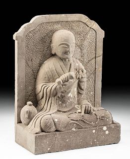 19th C. Japanese Edo Stone Relief Carving - Kobo Daishi