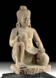 Fine 10th C. Cambodian Khmer Stone Dvarapala Figure