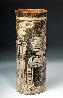Maya Pottery Cylinder Skeletal God A, Trophy Heads