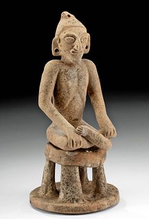 Maya Jaina Pottery Seated Figure on Pedestal