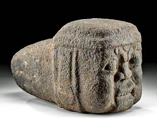 Olmec Volcanic Stone Tenon Cuboid Face / Maskette