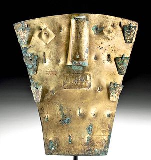 Moche Gilded Copper Mask, Face w/ Dangling Ornaments