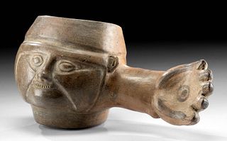Moche Pottery Portrait Vessel w/ Extending Arm & Hand