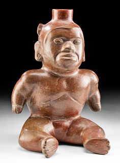 Colima Redware Vessel, Seated Male Dwarf