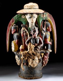 20th C. Colonial African Yoruba Wood Epa Headdress