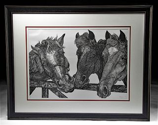 Osmeivy Ortega Pacheco Woodcut of Horses (2016)